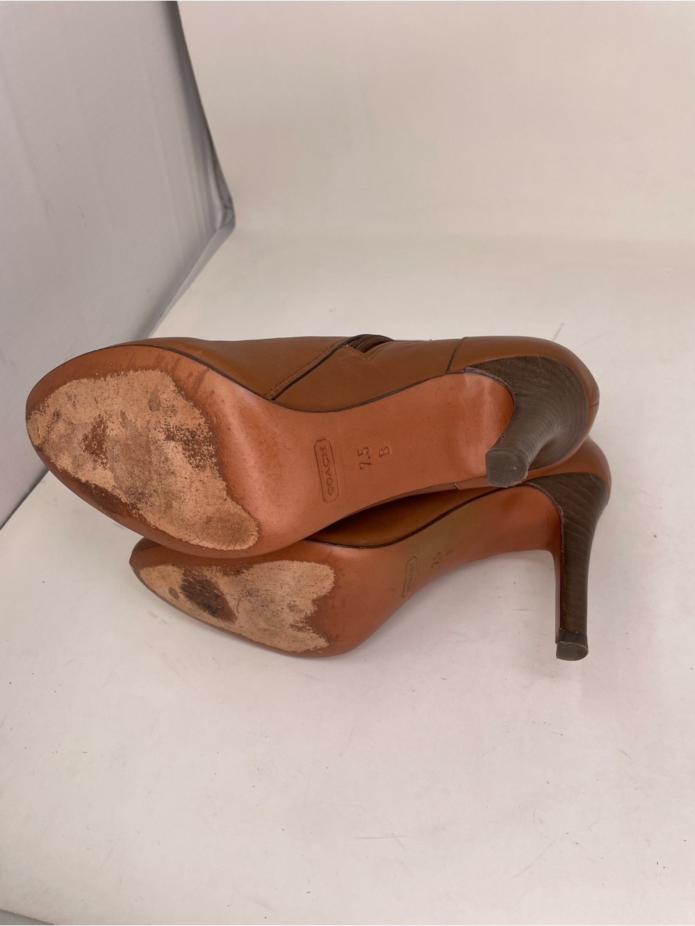 Coach Boots Women's Tan Leather Ankle Booties Buckle Detail Heels 7.5 - Picture 10 of 11